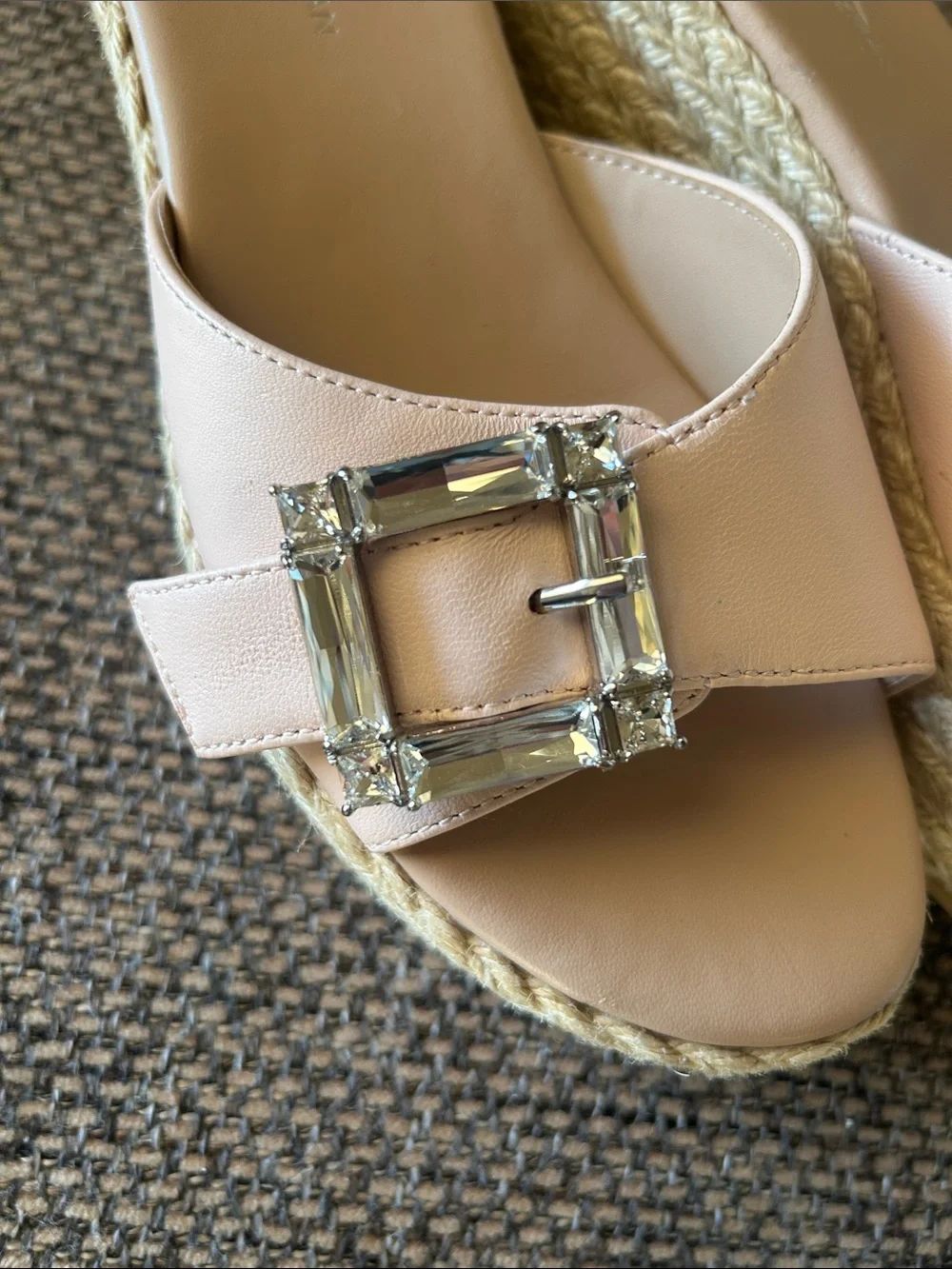 Stuart Weitzman June Crystal Buckle Espadrille Wedge Sandals Blush Pink Resort - Picture 7 of 16